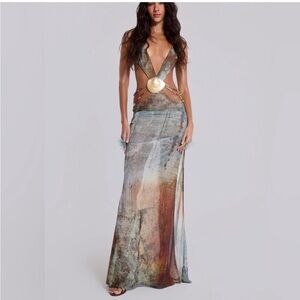 Revolve Jaded London Vida Backless Maxi Dress w/ Seashell Marine Shell M NEW NWT